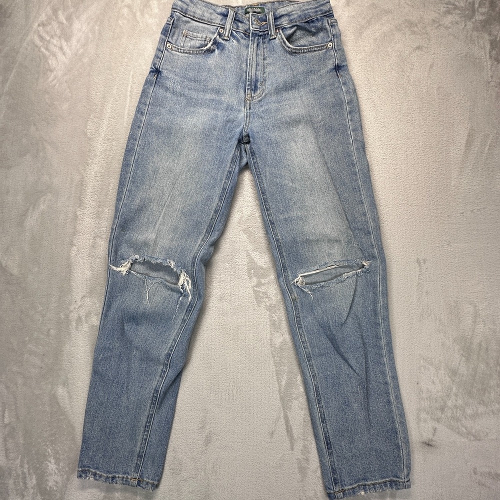 Wild Fable Highest Rise Mom Jeans Womens Size 00 Blue Denim Distressed Cotton